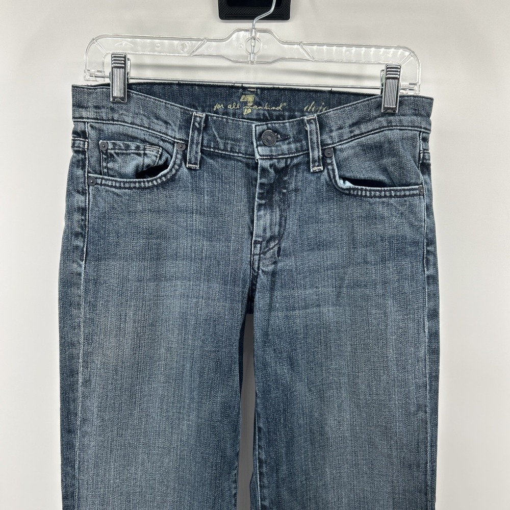 7 For All Mankind Jeans Dojo Women's 27 Blue Denim Flare Wide Cotton Stretch USA - Picture 3 of 14
